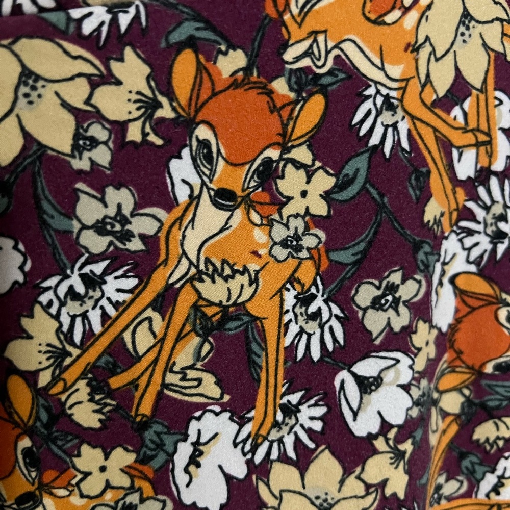 LULAROE Walt Disney All Over‎ Bambi Print Butter Soft Maroon Leggings Women's TC - Picture 2 of 5